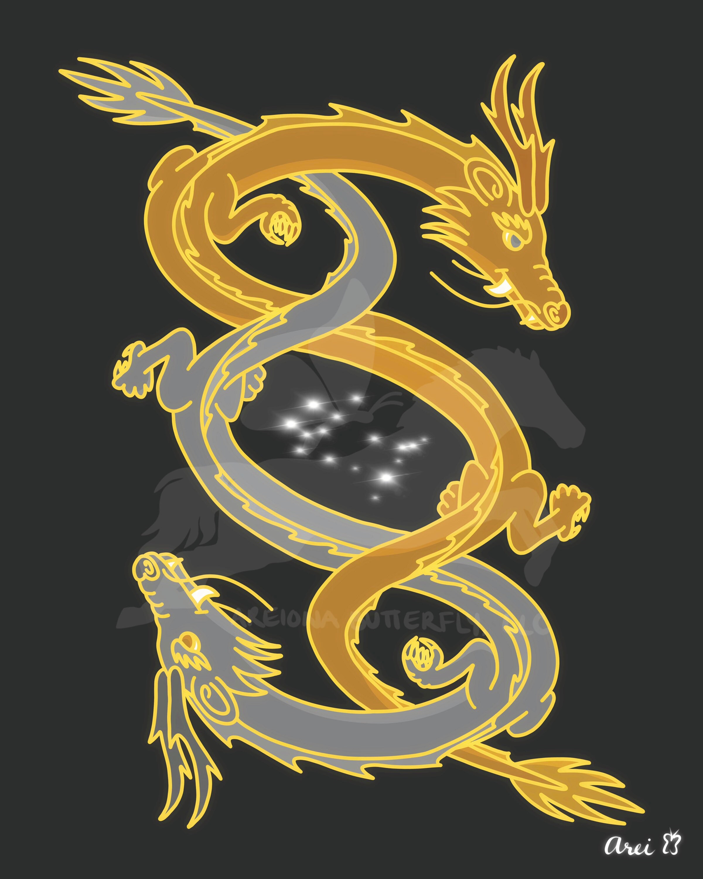 Zodiac Art Postcard Gemini Dragon A6 Print Etsy