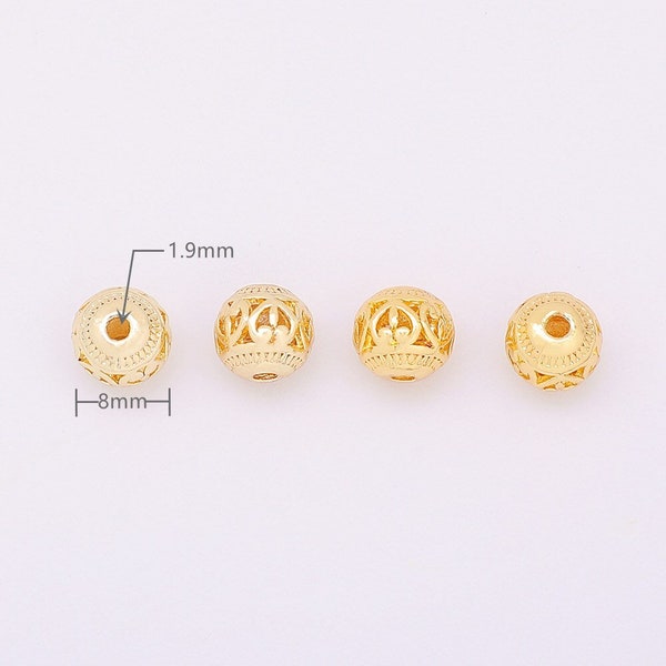 14K 18K Gold Plated Brass Beads, Gold Filigree Beads, Gold Spacer Beads, Openwork Beads, 8mm, 10/50/100PCS