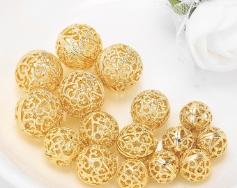 50pcs Brass Filigree Round Beads Real 18K Gold Plated Loose Spacer Crafting 10mm 50pcs Brass Filigree Round Beads Real 18K Gold Plated Loose Spacer Crafting 10mm