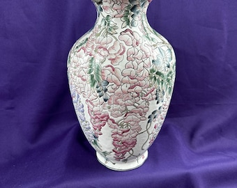 Vintage Large Floral Chinoiserie Vase