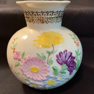 Vintage hand painted floral vase