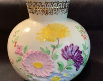 Vintage hand painted floral vase