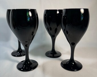 Vintage Libbey Black Amethyst Wine Glass Set of 4