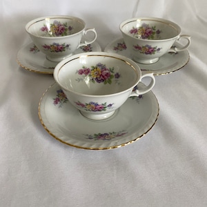 Vintage Fine China from  Czechoslovakia Toscport Marlina set of 3 Tea Cups and Saucers