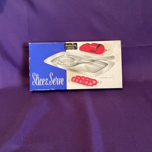 Vintage Slice & Serve Stainless Set Serving Tray with Spoon in Original Box