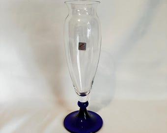 Simple 10” Cobalt Blue Footed Zwiesel Glas Glass Vase from Germany