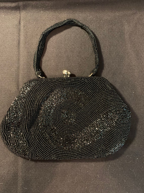 Vintage Black beaded Evening bag. - image 1