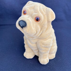Vintage flocked puppy bank