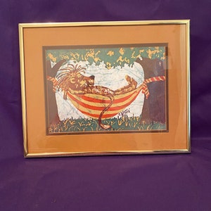 Hedgehog in a Hammock Signed and Numbered Framed Print by C. Kline 1978