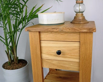 Solid Oak End Table, Solid Hardwood Nightstand, One Drawer End Table