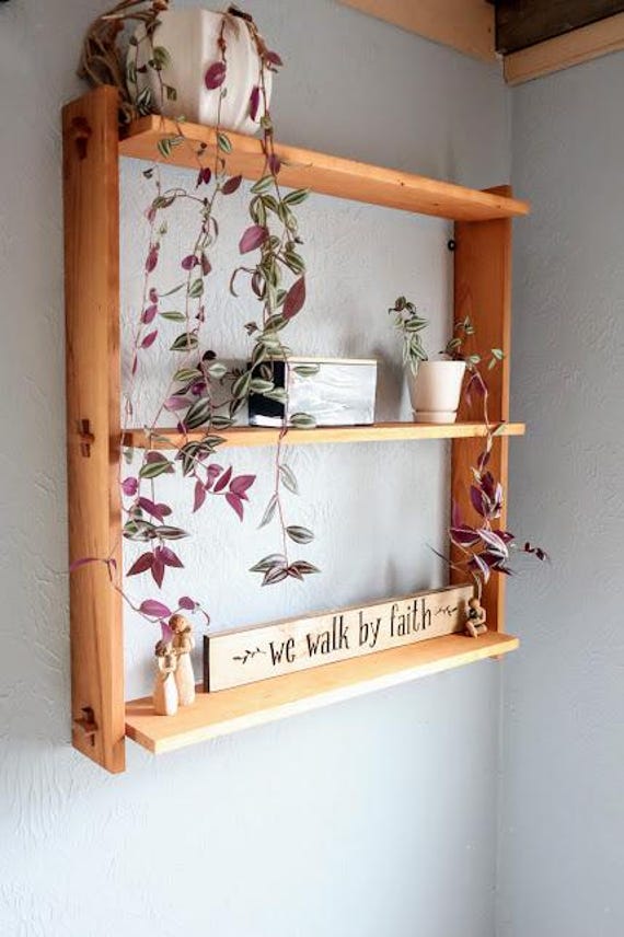 Japanese-inspired Solid Hardwood Floating Wall Shelf, Mortise and