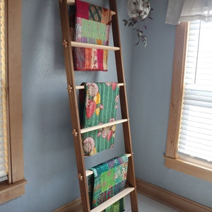 Solid 6-rung Java Cherry & Maple Blanket Ladder, 7 ft Tall, Solid Hardwood Blanket Ladder, Towel Ladder, Extra Wide Blanket Ladder