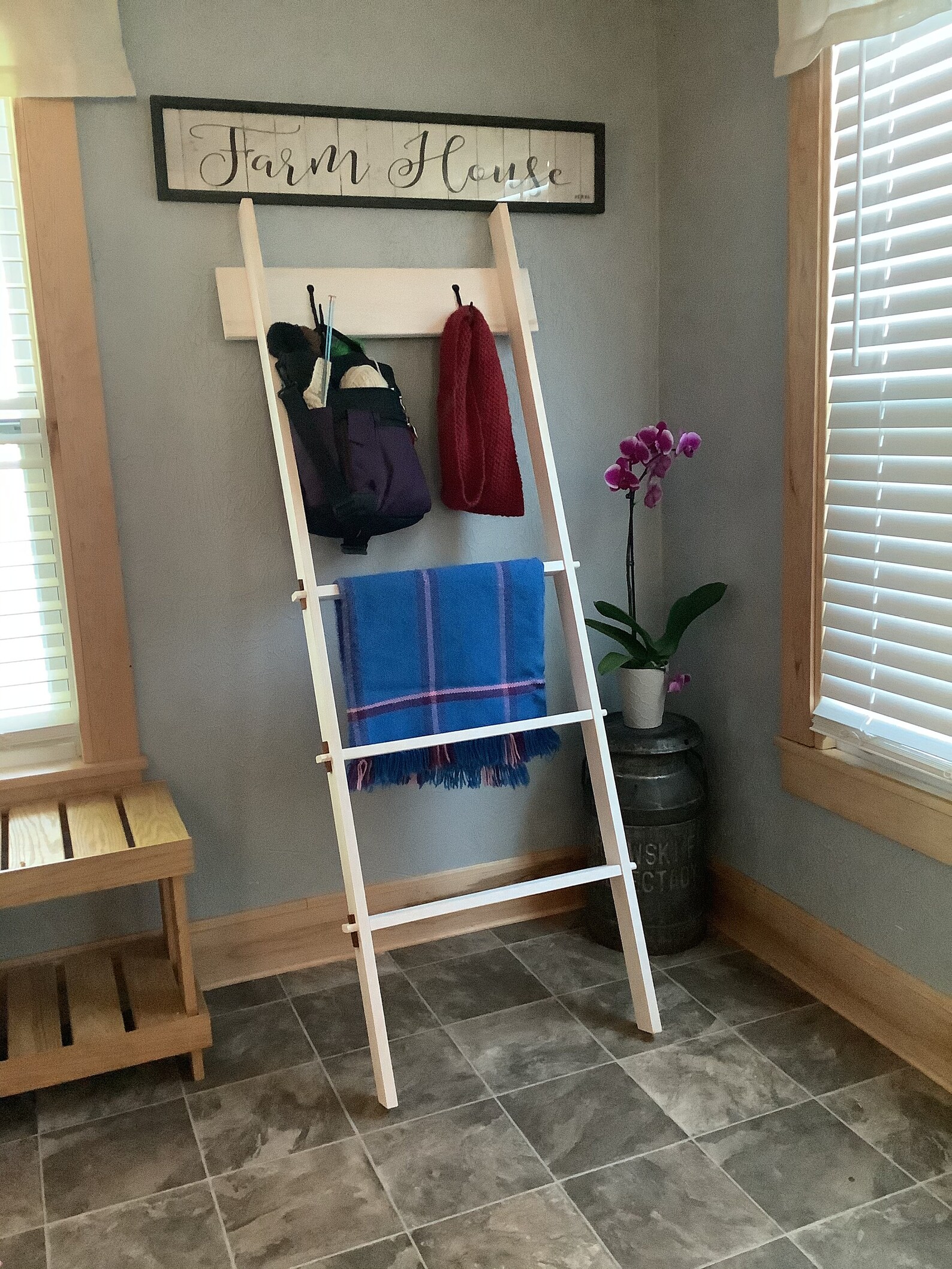 Farmhouse Wooden Blanket Ladder With Hooks Etsy