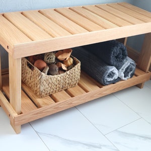 Modern entryway storage bench, bathroom storage bench