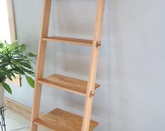 100% Solid Oak Wood Ladder Shelf, 3-Tiers
