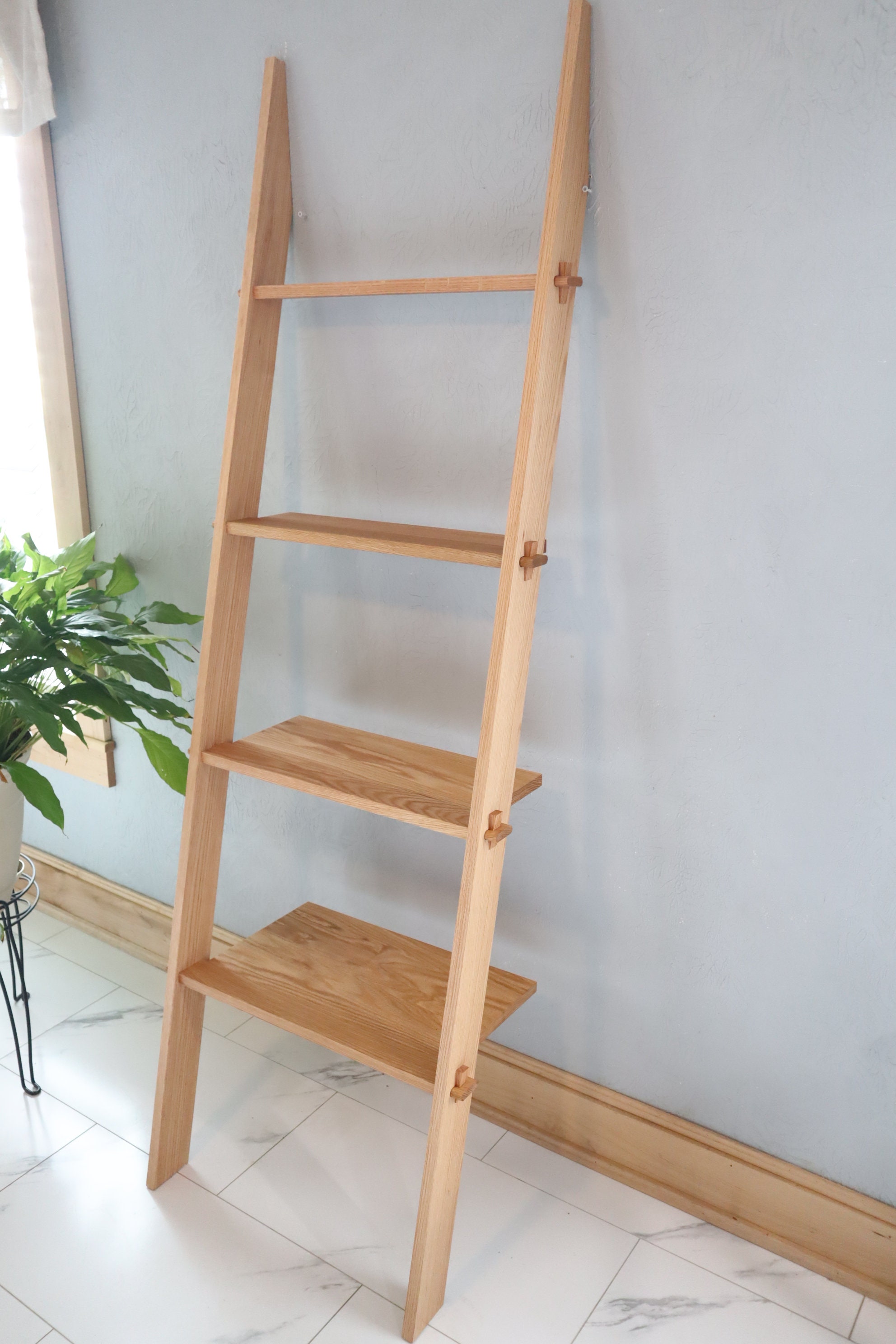 Leaning Ladder Shelf, 4 Tier Bookshelf, Solid Hardwood Shelving - Etsy