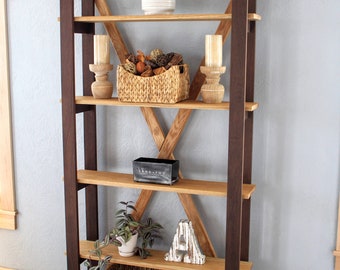 Solid Java stained Cherry & Solid Oak, Japanese-Inspired Shelving Unit, Bookshelf