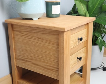 Solid Hardwood End Table, Nightstand, 2-drawer end table