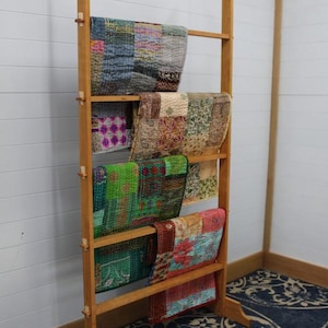 Self-Standing Blanket Ladder, Solid Hardwood Blanket Ladder, Towel Ladder, Quilt Rack