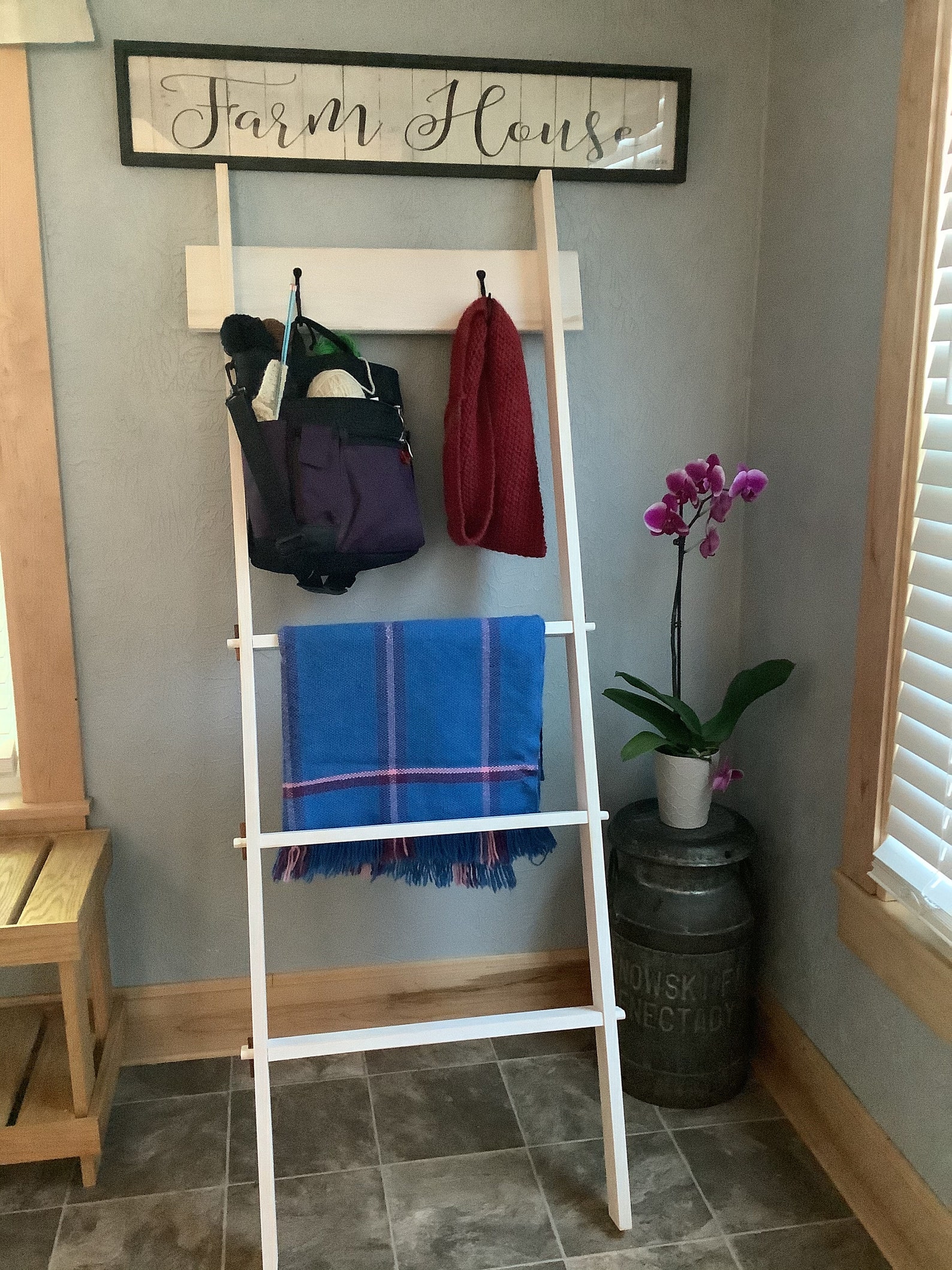 Farmhouse Wooden Blanket Ladder With Hooks Etsy