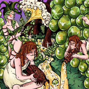 Champagne an Grape Oasis Digital Download Cartoon Illustration Poster