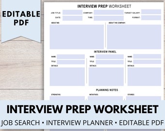 Job Interview Prep Arbeitsblatt | Job-Interview-Tipps | Stellensuche | Bearbeitbare PDF | Neujahrsvorsatz