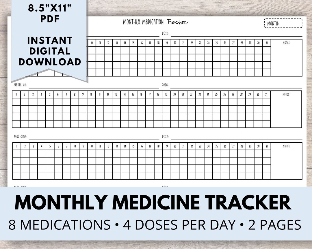 Medicine Tracker Printable Medication Tracker Monthly - Etsy