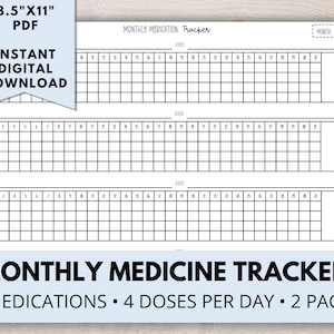 Medicine Tracker Printable, Medication Tracker, Monthly Medicine Tracker, Medication Log, Medicine Chart