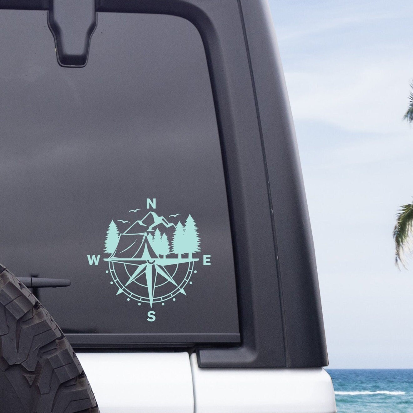 Compass Decal for Car, Mountain Decal for Car, Camping Car Decal ...