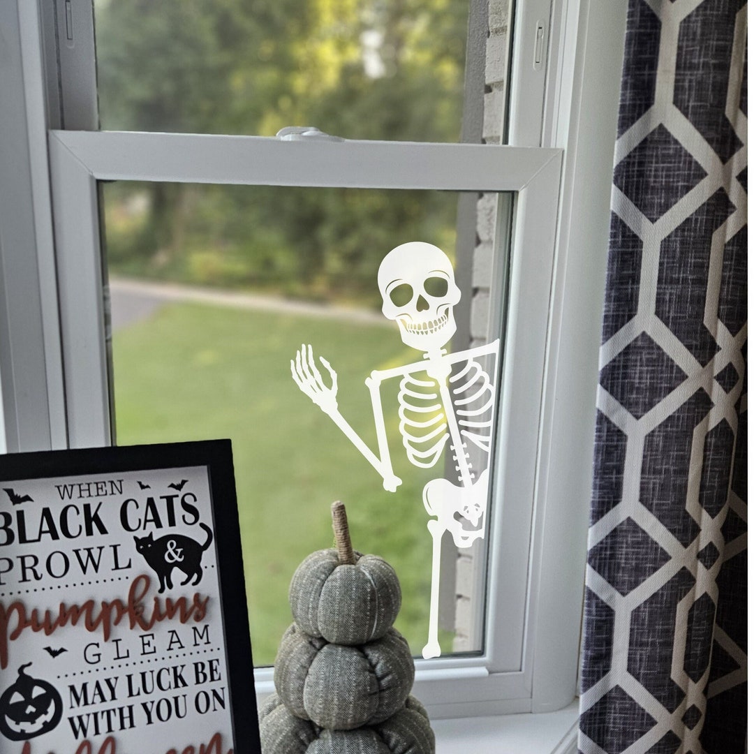 Peeking Skeleton Vinyl Decal, Halloween Party Decor, Halloween Wall