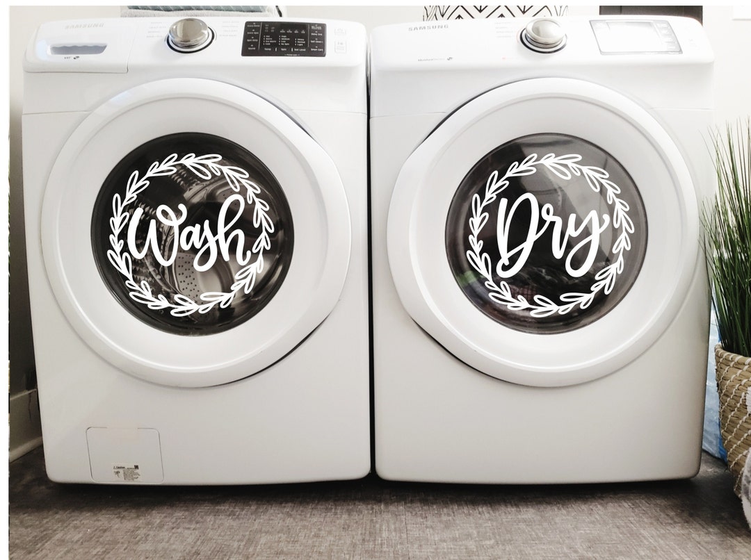 Wash & Dry Wreath Vinyl Decals, Laundry Room Decor Sticker, Handwritten ...