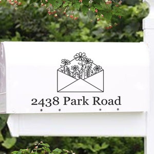 Envelope with Flowers Mailbox Numbers , Address Decal for House, Address Decal for Mailbox, Mailbox Decal Modern, House Number Decal