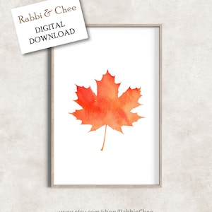 MAPLE LEAF print | Fall Autumn art home decor | Maple leaf watercolor wall art