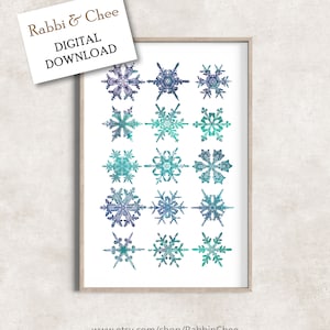 SNOWFLAKE print | Snow crystal wall art | Snow shape printable artwork | Large poster | Minimalist art