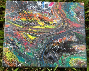 Acrylic Pour Painting “Dark Rainbow” 8x10 inches