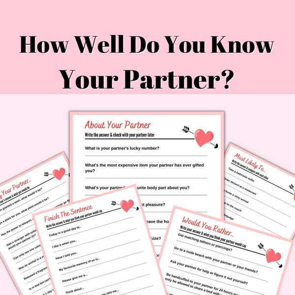 How Well Do You Know Your Partner, Date Night, Couple Activity, Valentines Game, Printable Couples Game in PDF