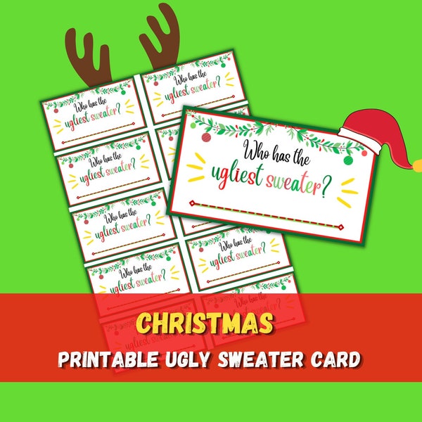 Christmas Ugly Sweater Contest, Printable Voting Cards, Sweater Ballot for Christmas Party, Xmas Contest Card in PDF