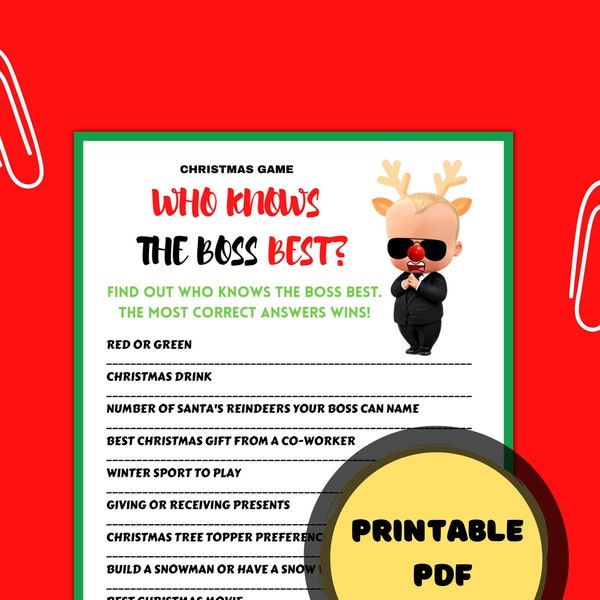 Christmas Boss Game, Who Knows The Boss Best, Team Icebreaker, Office Game, Christmas Workplace Activity in PDF