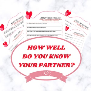 Printable Valentines Day Game, Couples Game, Date Night, Couples Quiz, Partner Games, How Well Do You Know Your Partner in PDF