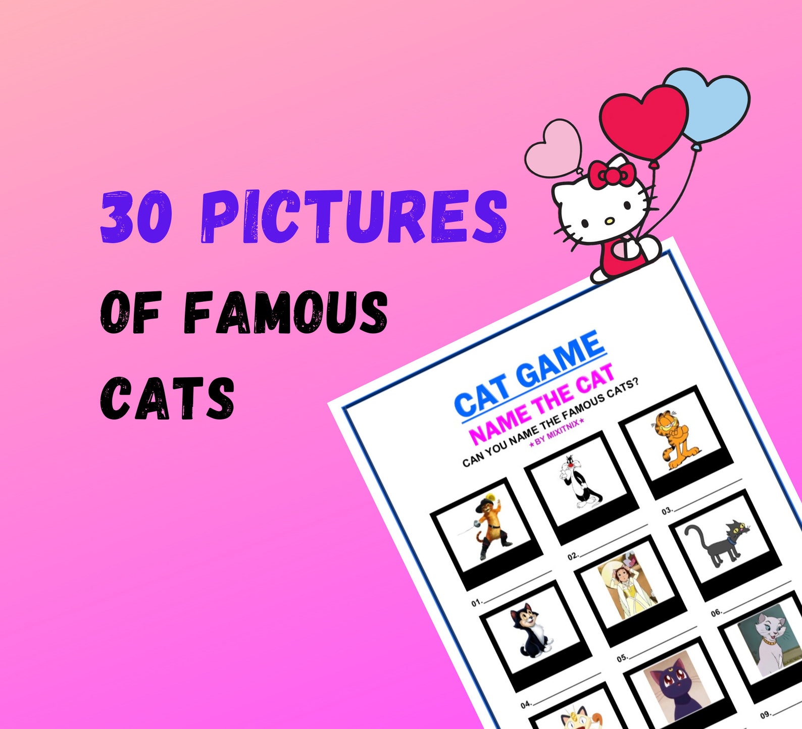 Picture Quiz Guess the Cat Printable Game for Kids PDF Quiz | Etsy