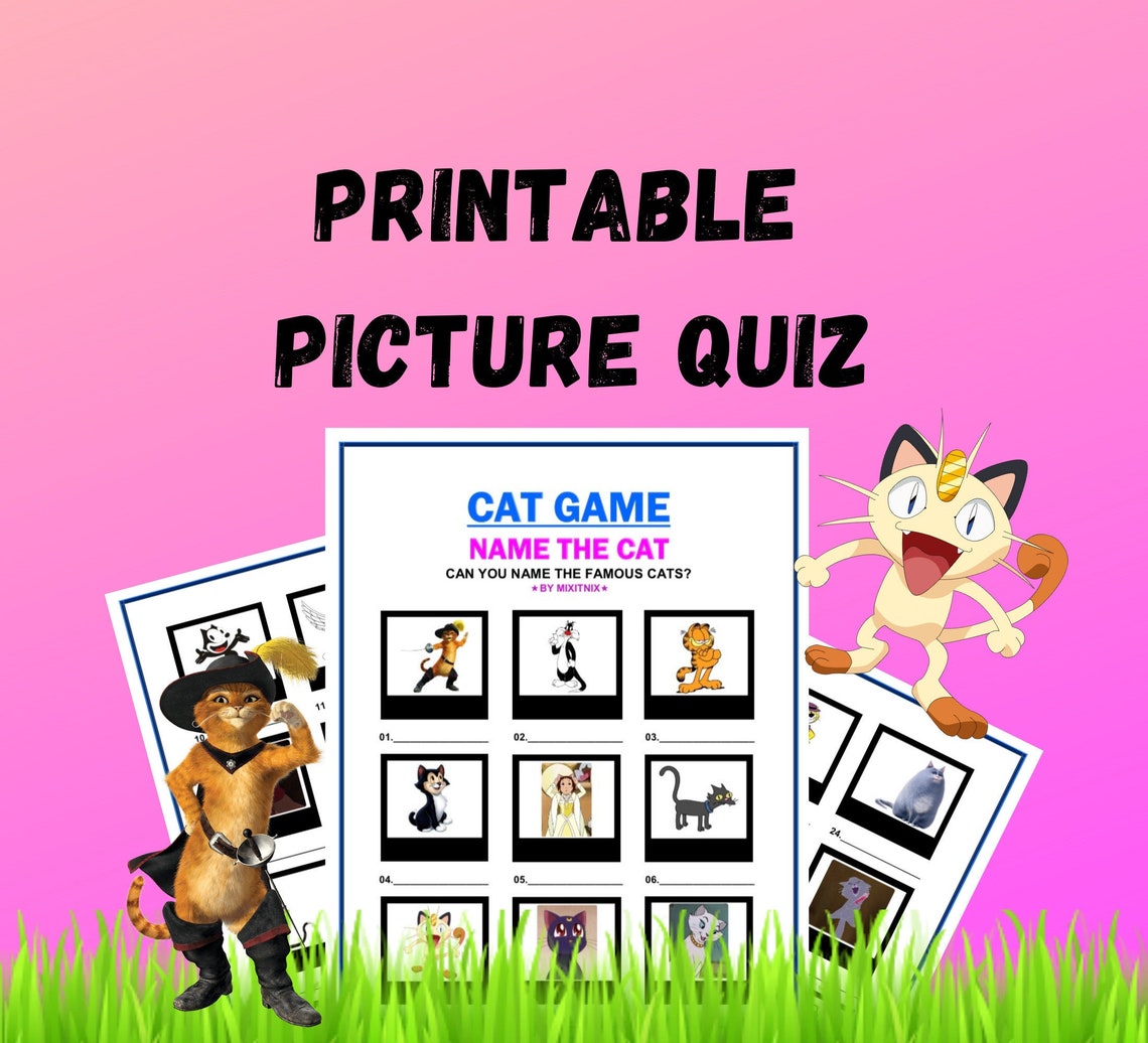 Picture Quiz Guess the Cat Printable Game for Kids PDF Quiz Etsy