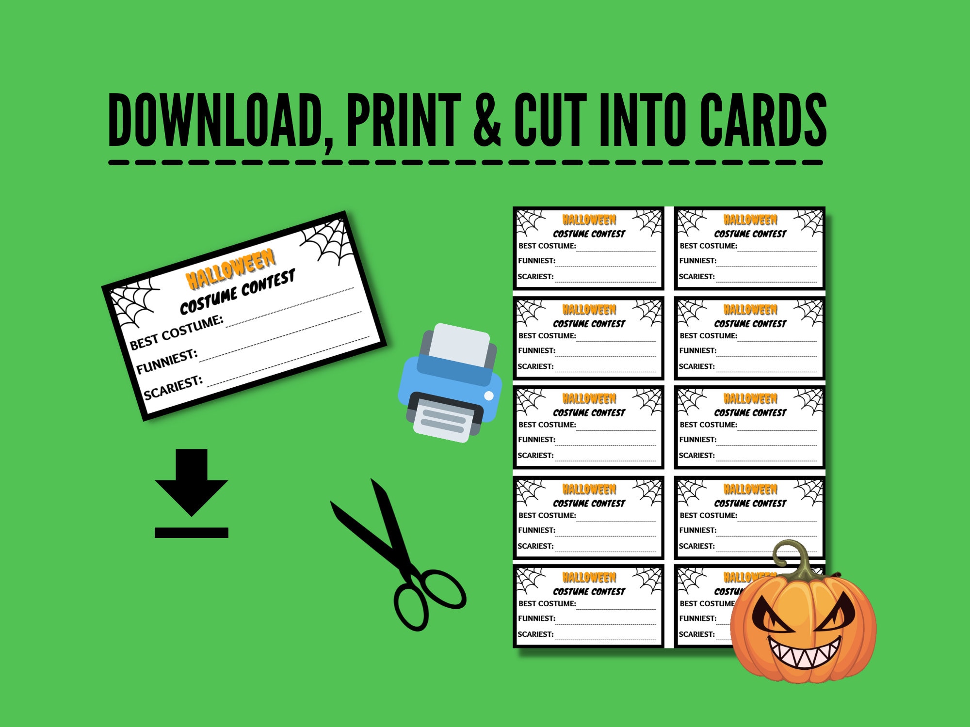 Halloween Costume Contest, Printable Voting Cards, Halloween Tags