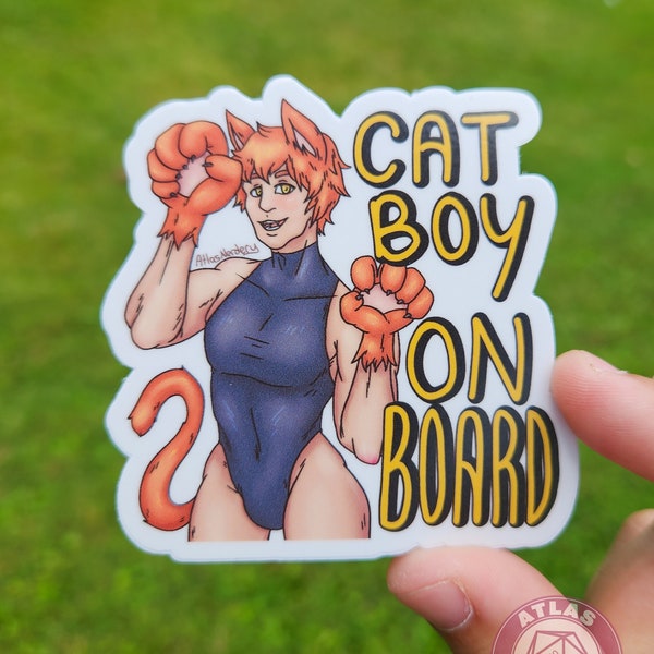 Cat Boy On Board - 3" Waterproof Semi-Gloss Vinyl Sticker