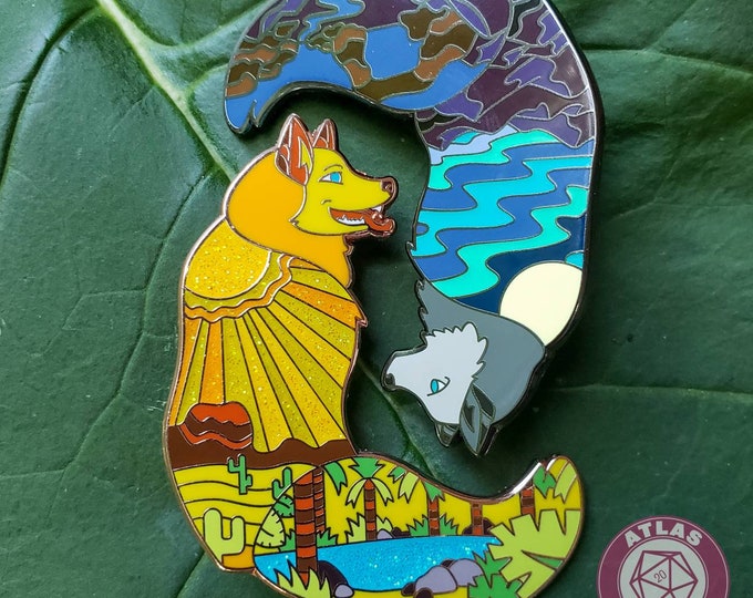 Featured listing image: Guardian Foxes Charity Pin Set - 2" Hard Enamel Glitter/Glow Pins - Collab with RawrenDesigns and Clevyr Creatures Sanctuary