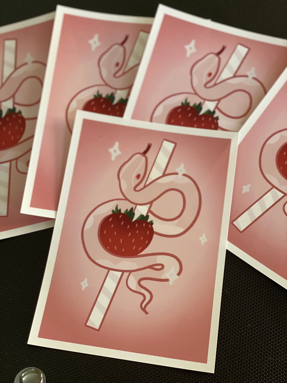 Strawberry Snake Art Print by JoJoRissaArt Pink Snake Etsy