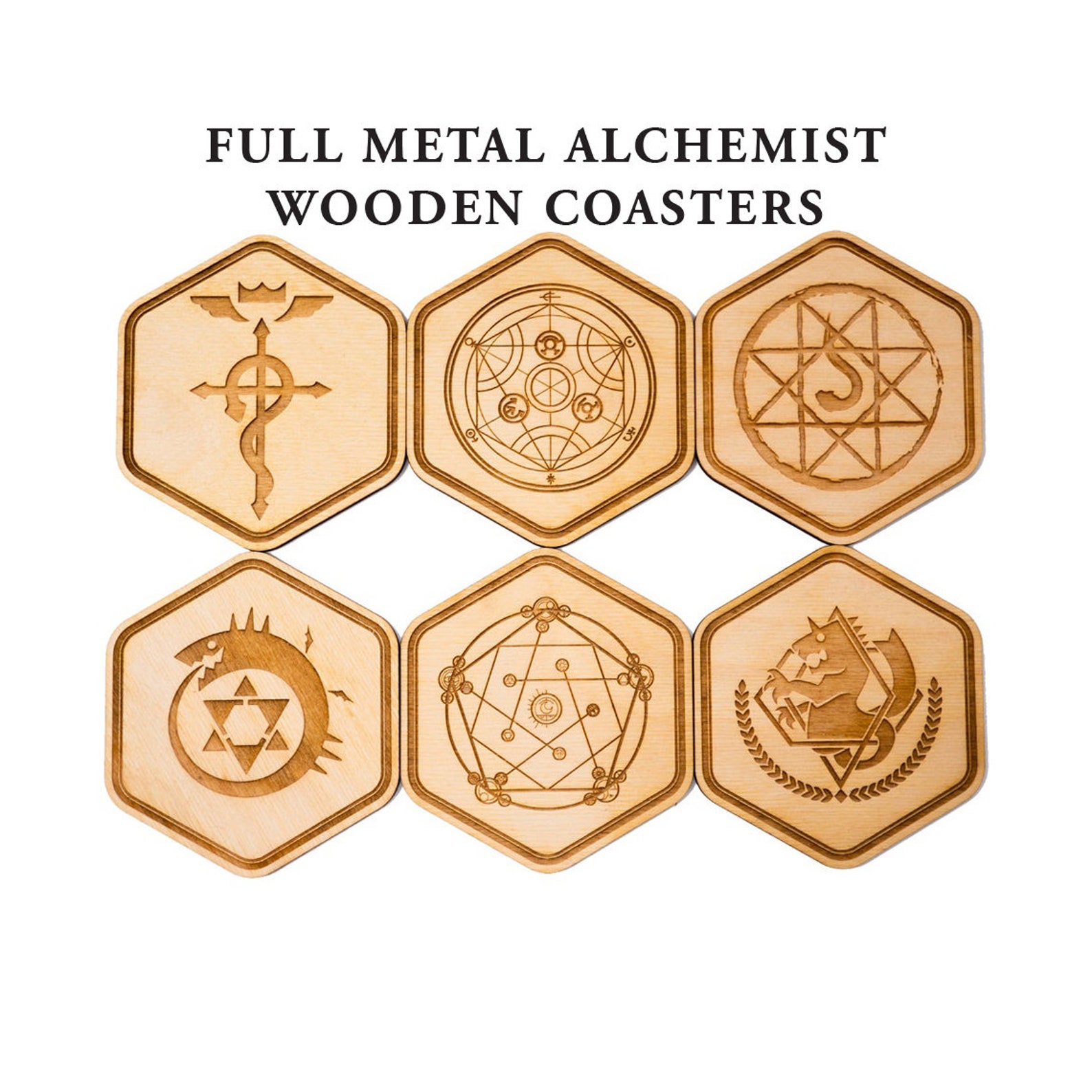 Anime Inspired Wooden Coasters Set Etsy