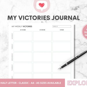 Personal Victories Tracker, Happiness Journal, Self Reflection Journal, Mindfulness Journal, Digi Planner, Planner Insert, Printable