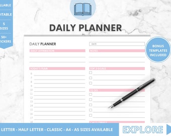 Day Planner, Daily Organizer, Daily Planner, Printable Planner, Digital Planner, Scheduler, Task Organizer, To Do List. Digi Planner