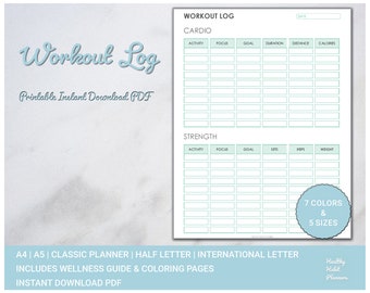 Workout Log, Fitness Log, Exercise Log, Fitness Tracker, Workout Tracker | Digital Printable, A4, A5, Classic, Half Letter, Letter