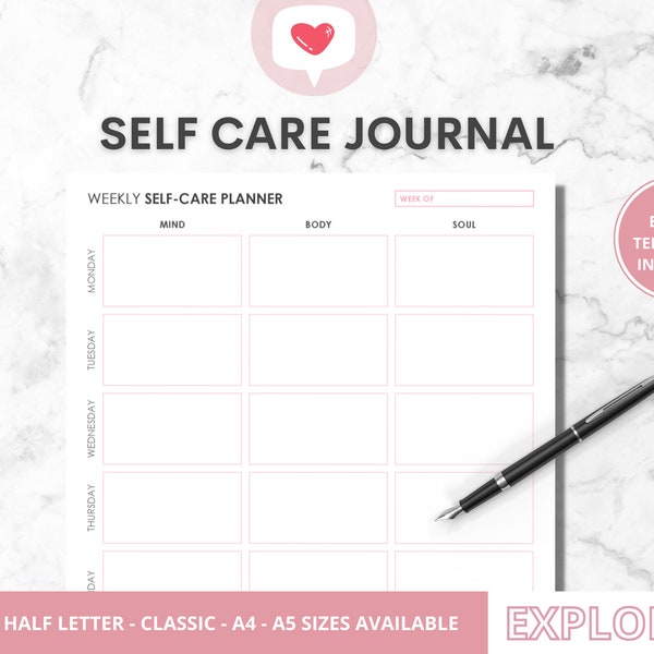 Self Care Journal, Self Care Kit, Self Compassion Journal, Self Care Printable Planner, Self Love Planner Insert, Digital Planner
